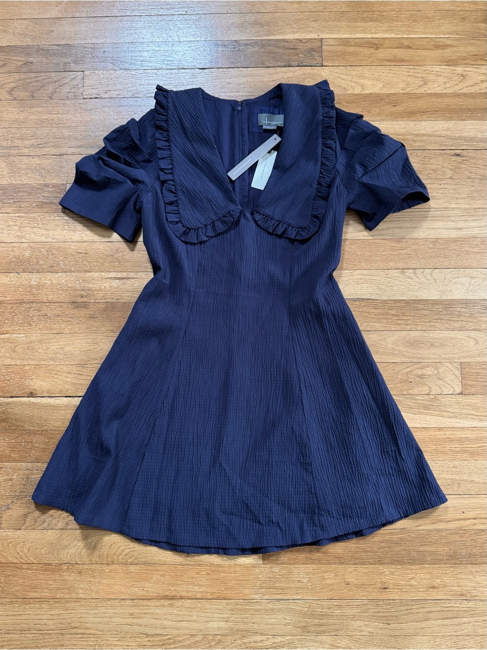 Anthropologie Navy Ruffle-Collar Mini Dress